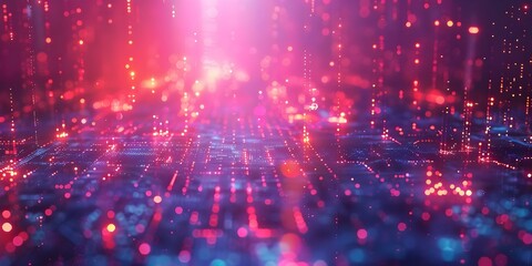 Obraz premium Neonlit digital landscape symbolizes interconnectedness in the modern age. Concept Modern Technology, Digital Communication, Cyber Connectivity, Neon Aesthetics, Interconnected World