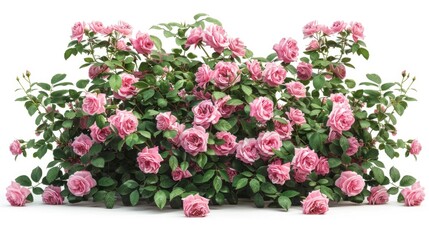 Fototapeta premium Set of beautiful pink roses with lush green leaves, cut out