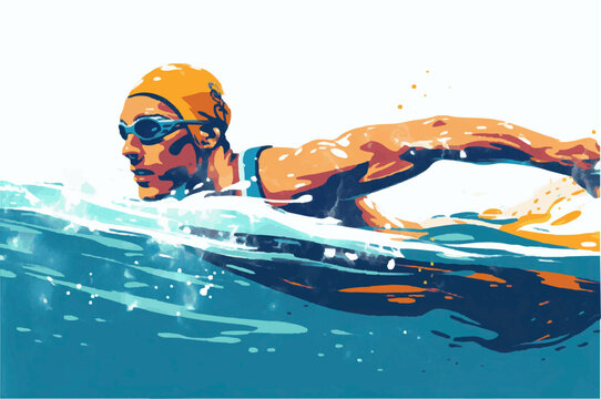 Vector of a swimmer glides through the water with elegance and power