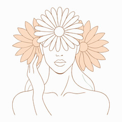 Vector abstract linear portrait of a girl with flowers in boho style beauty salon logo (7)