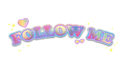 Follow Me Text Effect - Colorful Gradient with Hearts and Sparkles PNG