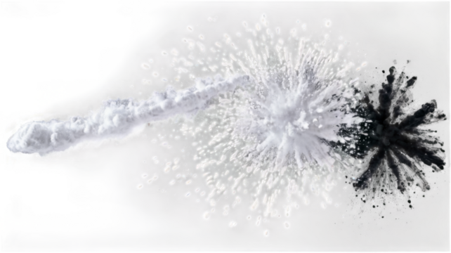 Black chalk pieces and powder flying, effect explode isolated on transparent background