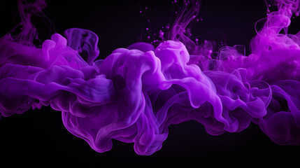 Purple Color Ink Fluid Waves Flowing on Black Background, Abstract Image, Texture, Pattern Background, Wallpaper, Background, Cell Phone Cover and Screen, Smartphone, Computer, Laptop, 9:16 and 16:9 F