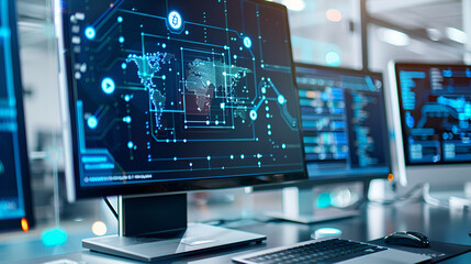 Fototapeta premium Desktop Computer Running Blockchain Software