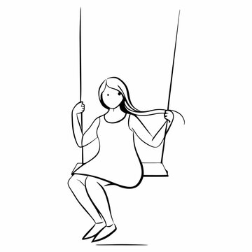 recommend clip art: Vector girl ride on swing line art illustration isolated white background (5)