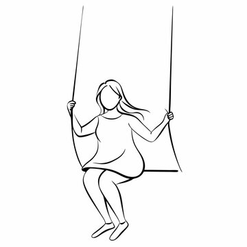 girl swinging black and white line art clip art preview