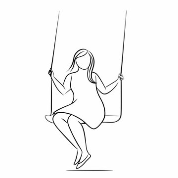 woman swinging, simple black line art clip art preview
