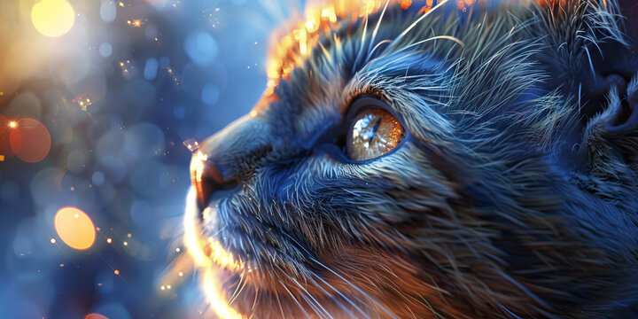 Eye pain is the hidden anguish of comfort, affecting vision and behavior: Depict a cat with eye pain, squinting or avoiding light, symbolizing the discomfort of eye conditions