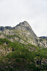 Mountain peak from Gudvangen by the fjord of Nærøyfjorden, Norway.