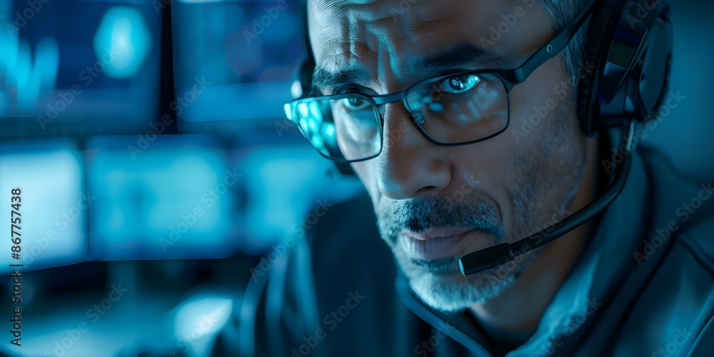 Poster front view of compliance officer ensuring secure practices with scifi tetradic colors. concept secur