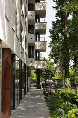 Facade of a residential building, side view.