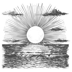 sunrise with engraving style black color only