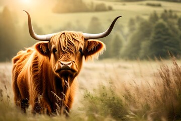 Highland cattle, a Scottish cow, isolated on white background.