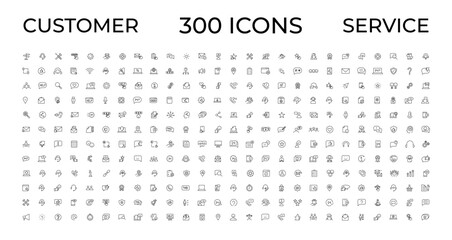 Customer service icon set. Containing customer satisfied, assistance, experience, feedback, operator and technical support icons. Thin outline icons pack.