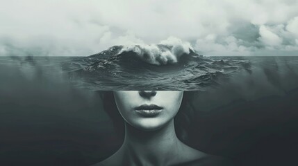 A fusion of human and nature in a poetic underwater scene.
