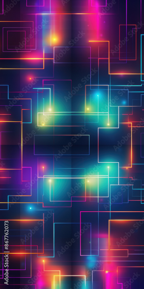 Poster neon abstract background with glowing rectangular shapes in vibrant colors. perfect for futuristic d
