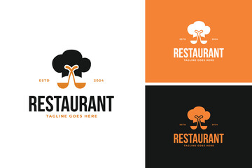 Chef hat with soup ladle logo design vector illustration template idea
