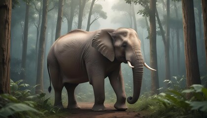 World Elephant day with a elephant is standing behind forest and mountains