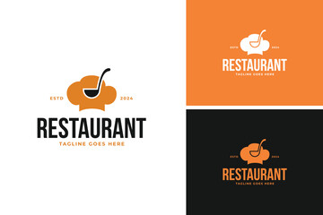 Chef hat with soup ladle logo design vector illustration template idea