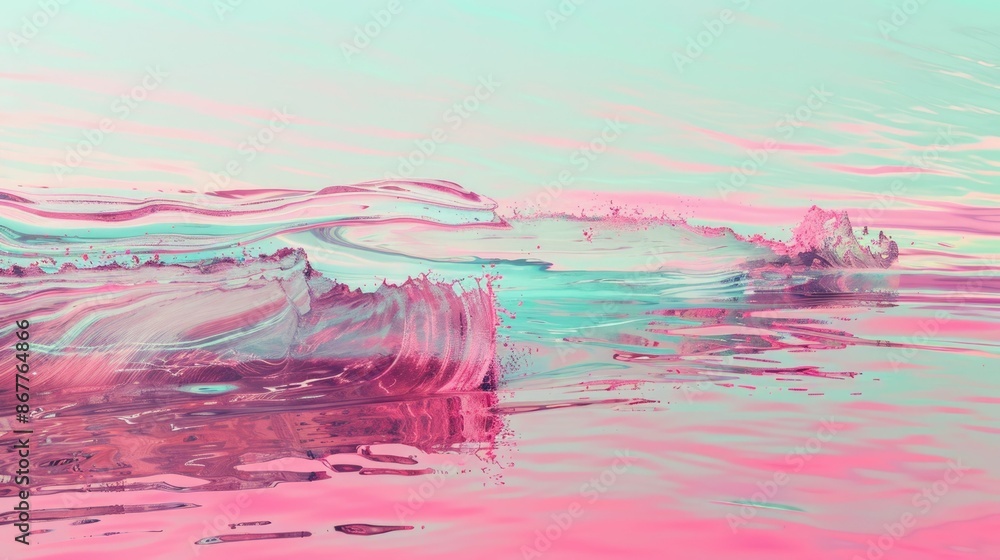 Poster vibrant abstract artwork with bold pink and teal brush strokes in acrylic, creating dynamic composit