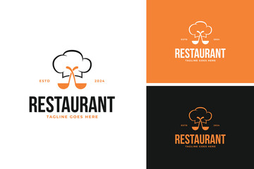 Chef hat with soup ladle logo design vector illustration template idea