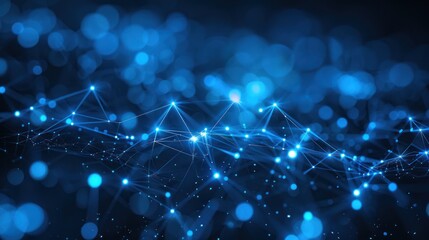 Obraz premium Abstract Network Connections on Blue Digital Background - A mesmerizing blue digital background featuring an abstract network of glowing connections, representing data and technology.