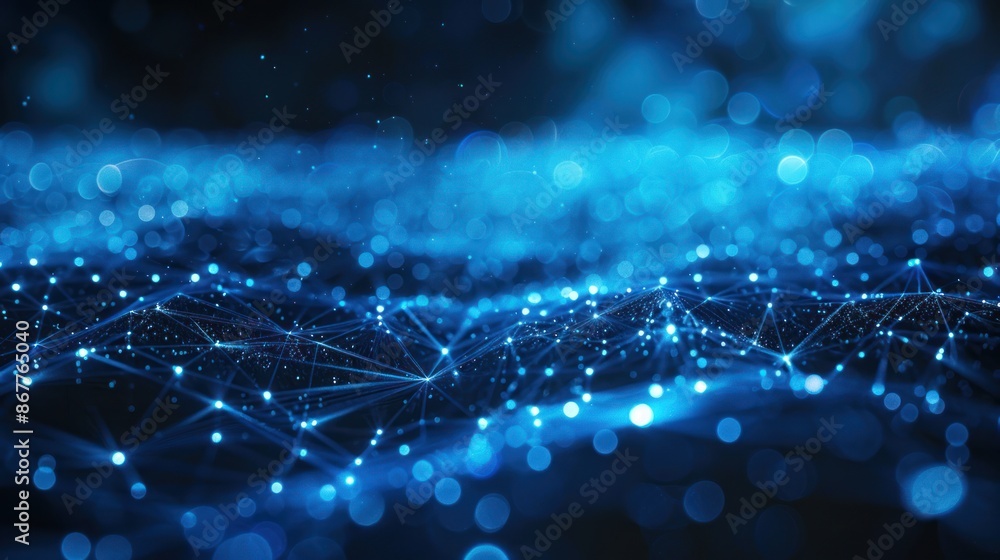 Wall mural abstract network connections on blue digital background - a mesmerizing blue digital background feat