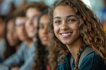 Smiling Young Woman with Friends