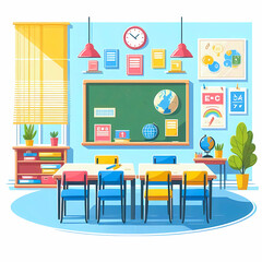 Colorful modern classroom vector illustration isolated on white background