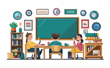 Colorful modern classroom vector illustration isolated on white background