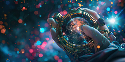 Curiosity is the compass of the mind, guiding us on a journey of discovery and wonder: Depict curiosity as a compass, pointing us towards new knowledge and experiences that expand our horizons