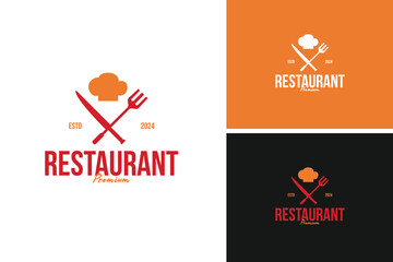 The classic chef's hat with a fork logo design on one side and a knife on the other for restaurant or BBQ. Vector illustration template idea