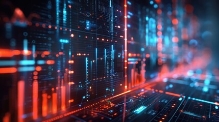 Naklejka premium Digital Interface with Red and Blue Lights