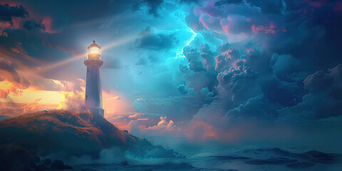
Wisdom is the lighthouse of the intellect, guiding us through the storms of life with clarity and insight: Illustrate wisdom as a lighthouse, shining a light on the path ahead and helping us navigate