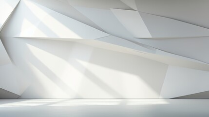 Modern abstract geometric white wall with sunlight creating clean lines and minimalist design, perfect for backgrounds and presentations.
