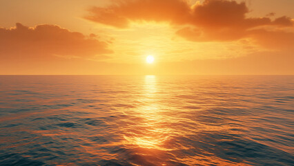 Fototapeta premium An enchanting golden sunset over a calm, minimalist ocean