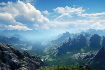 Fototapeta premium Mountain landscape with clouds and blue sky, natural background