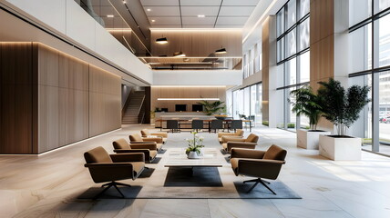 Modern Office Lobby Interior Design Spacious Elegant Furniture
