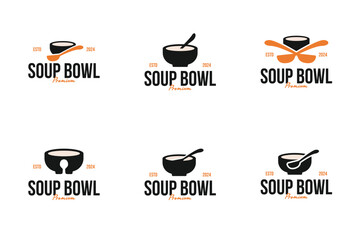 Set of soup bowl with spoon logo design vector illustration template idea
