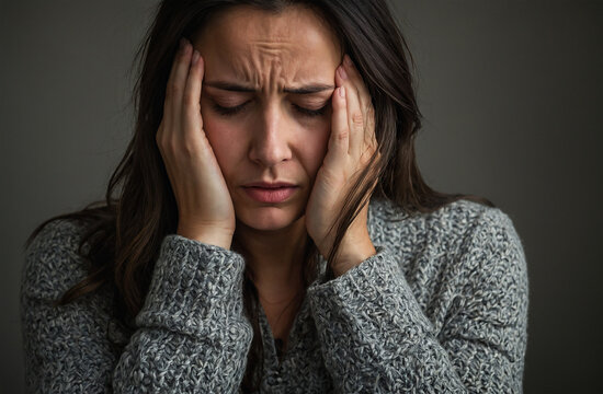 woman with headache in distress holding her head mental health