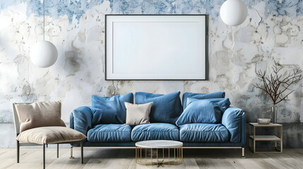 Modern Living Room Interior Design Blue Sofa Minimalist Decor