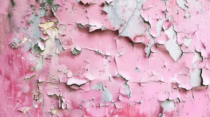 Weathered Pink Peeling Paint Texture - Close-up of old, weathered pink paint peeling off a wall, revealing layers and textures underneath. Perfect for backgrounds and textures.