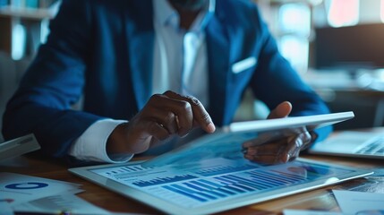 Businessman Analyzing Data on Tablet