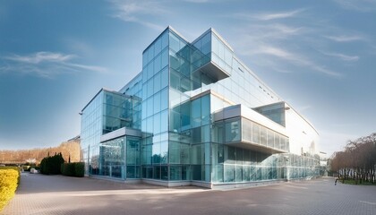 Fototapeta premium a modern, multi-story building with extensive glass paneling.