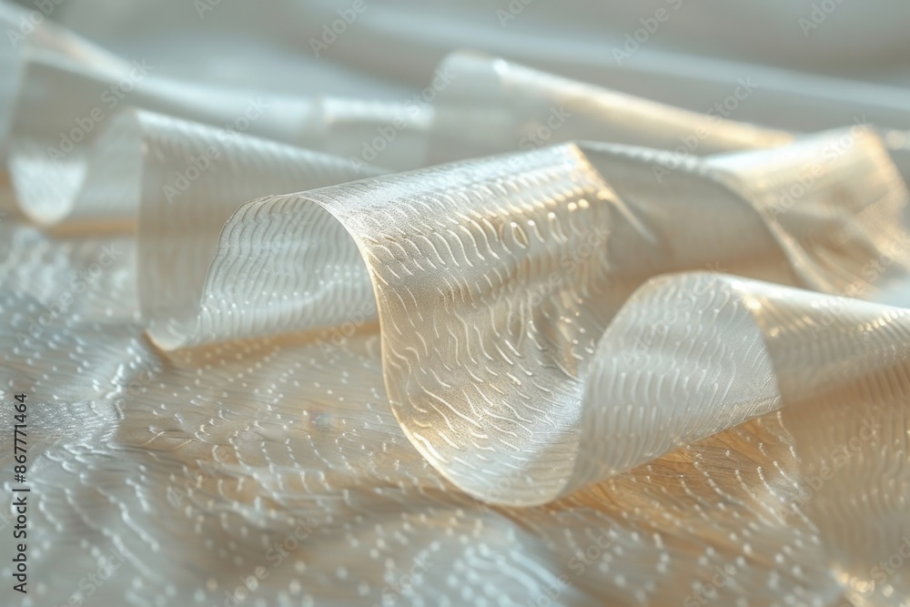 Poster a detailed image of a vapour barrier sheet, highlighting its translucent quality and critical role i