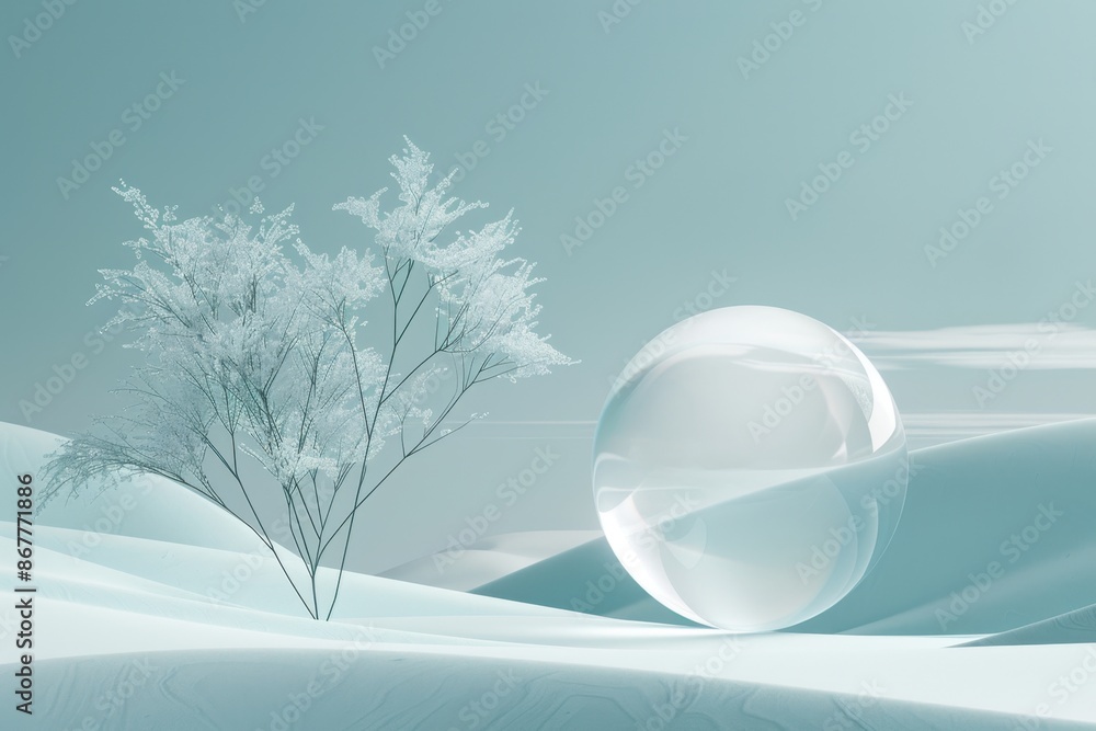 Poster a minimalist depiction of bio-digital fusion, with clean lines and soft gradients. the serene design