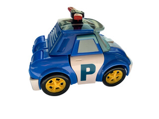 Blue police Car toy isolated background