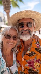  Selfie of senior couple on summer vacation.