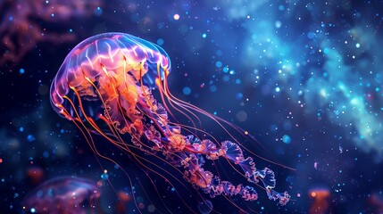 Naklejka premium A mesmerizing display of jellyfish gracefully floating in the ocean's depths. 