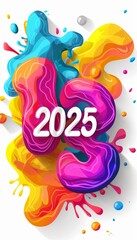 Obraz premium Bold 2025 number on white background for new year or future concepts, flat illustration
